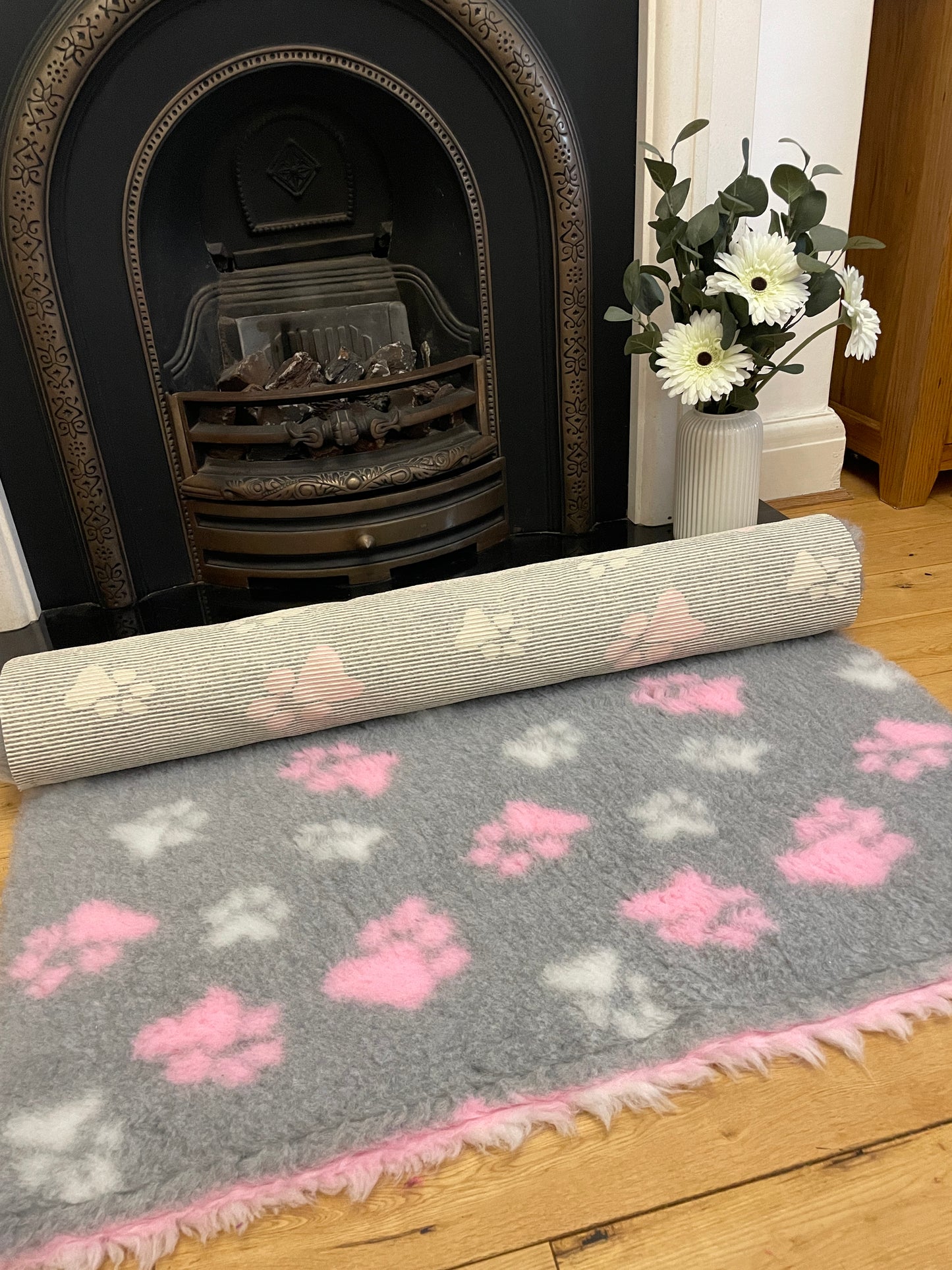 Grey & Pink Paw Print Premium Non Slip Vet Bedding