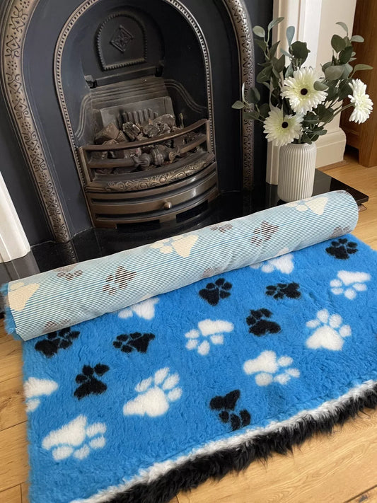 Bright Blue Paw Print Premium Non Slip Vet Bedding