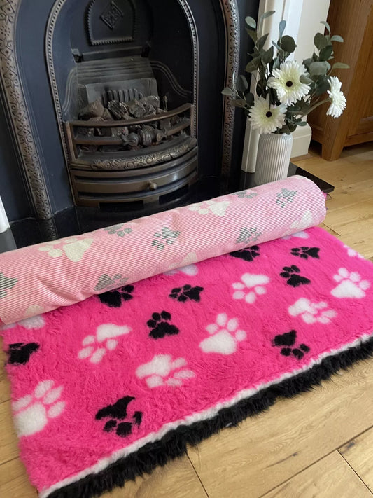 Bright Pink Paw Print Premium Non Slip Vet Bedding