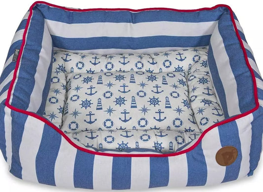 Petface Nautical Stripe Square Dog Bed